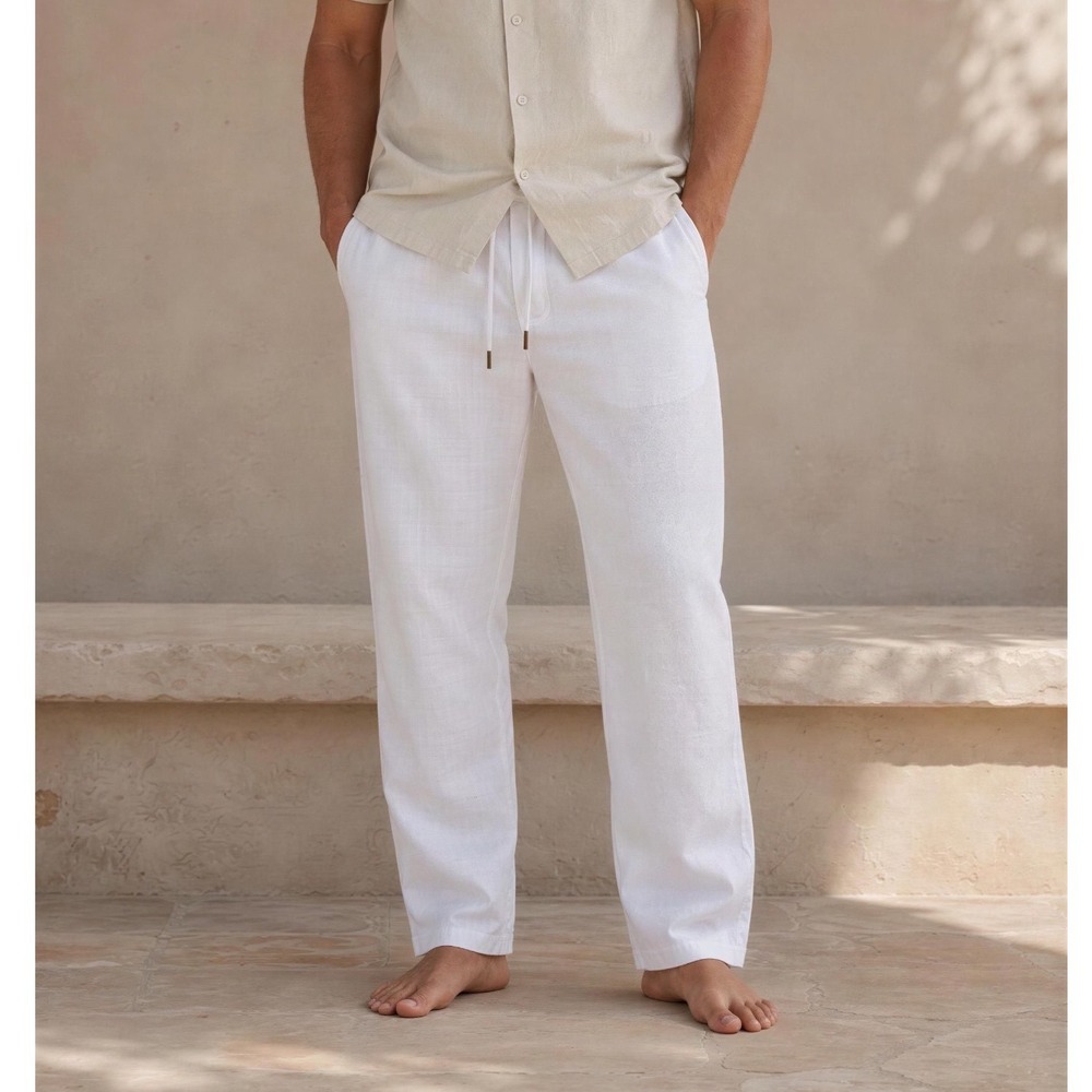 Collection by Michael Strahan Mens White 100% Linen Drawstring Pants Size S NWT